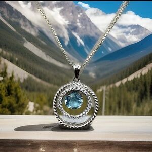 JWBR Topaz Necklace Sterling Silver Floating  Lab Created NWOT